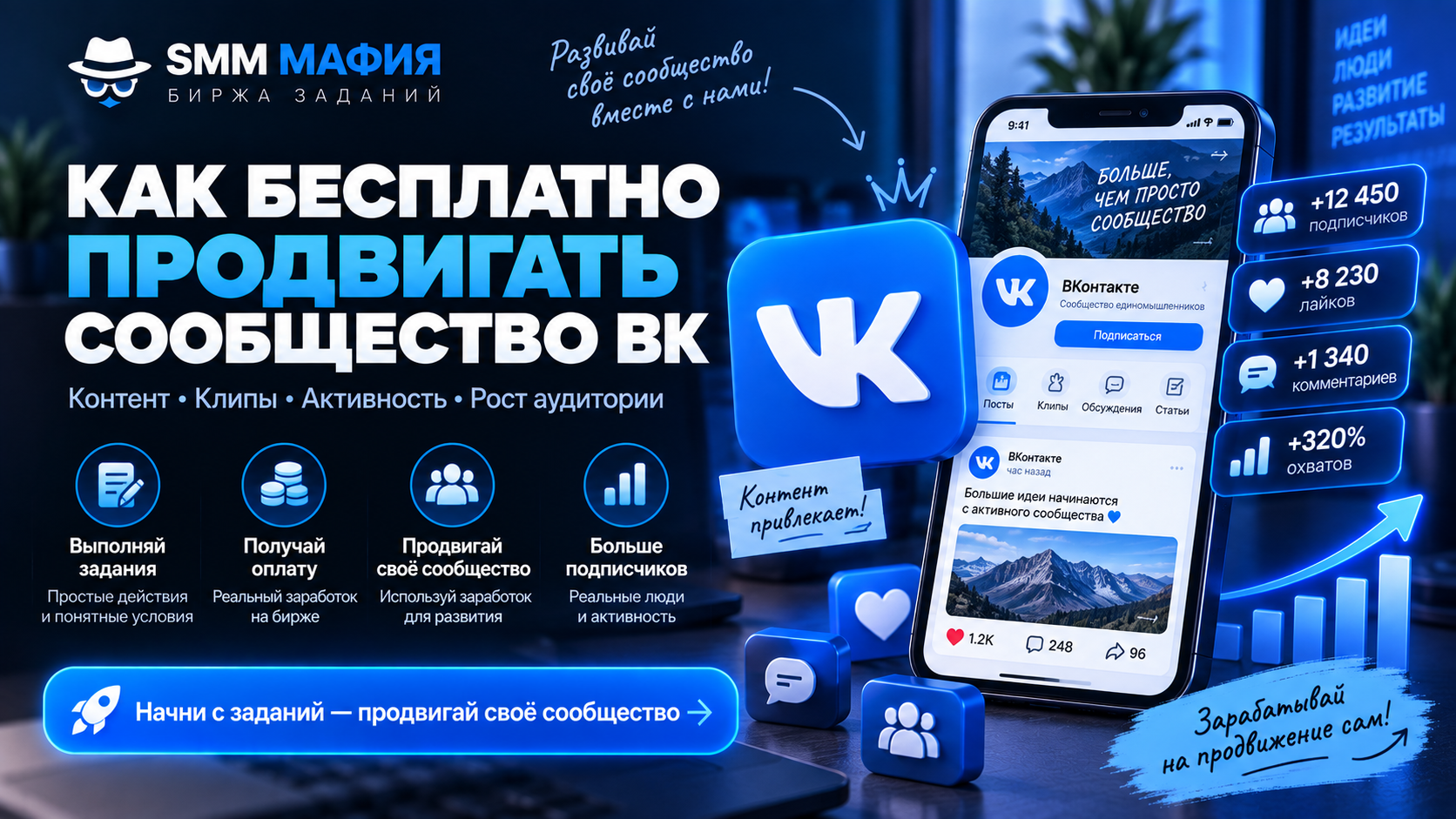 Как бесплатно продвигать сообщество ВК — заработок на заданиях и продвижение через SMM Мафия