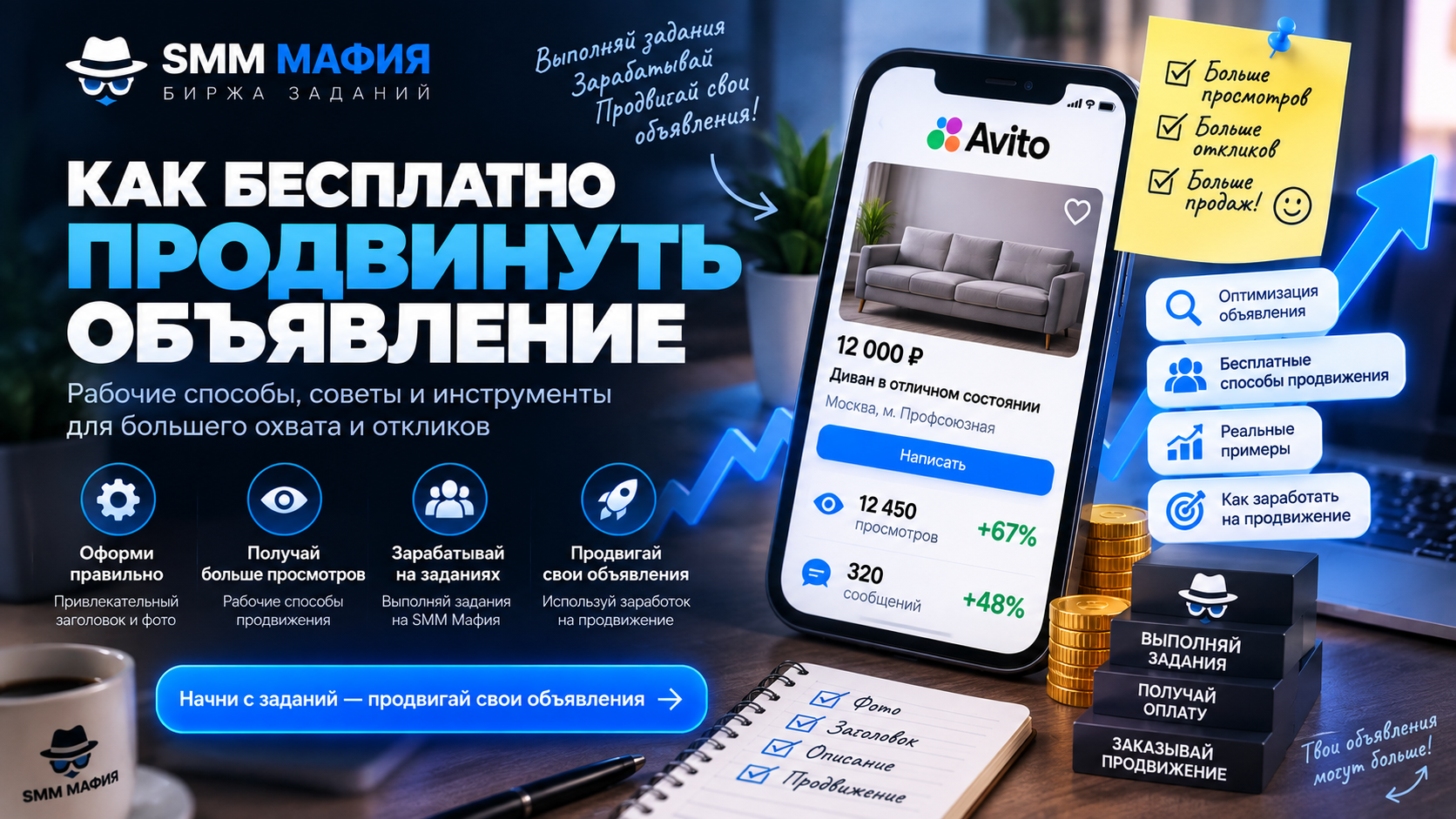 Как бесплатно продвинуть объявление — выполняй задания и зарабатывай на продвижение в SMM Мафия